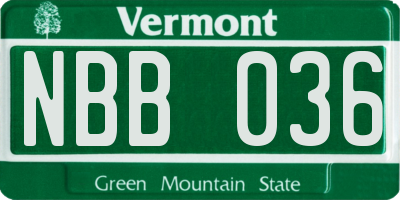 VT license plate NBB036
