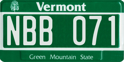 VT license plate NBB071