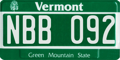 VT license plate NBB092