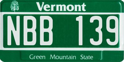 VT license plate NBB139
