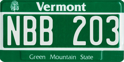 VT license plate NBB203