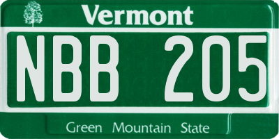 VT license plate NBB205