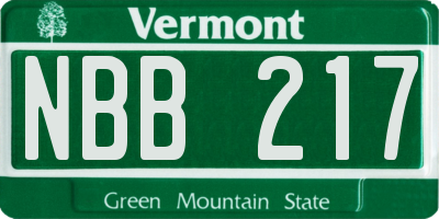 VT license plate NBB217