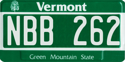 VT license plate NBB262