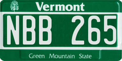 VT license plate NBB265