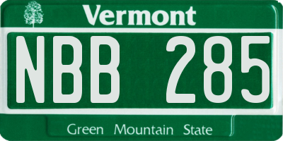 VT license plate NBB285
