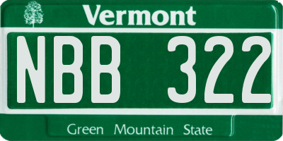 VT license plate NBB322