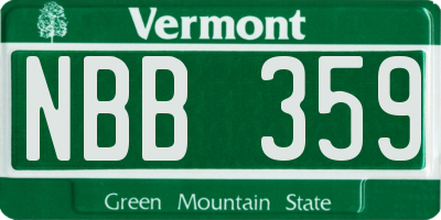 VT license plate NBB359