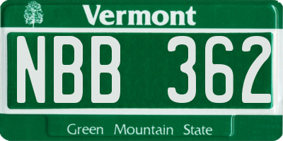 VT license plate NBB362