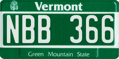VT license plate NBB366