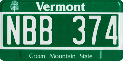 VT license plate NBB374