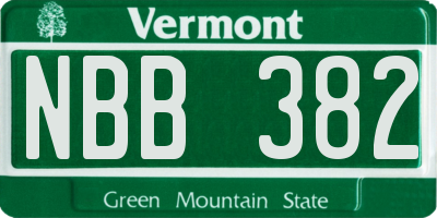 VT license plate NBB382