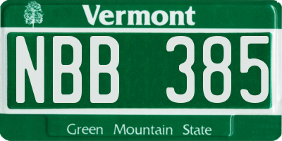 VT license plate NBB385