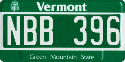 VT license plate NBB396