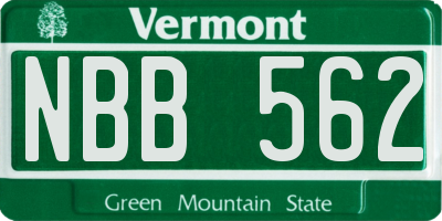 VT license plate NBB562