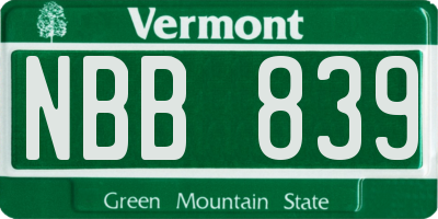 VT license plate NBB839