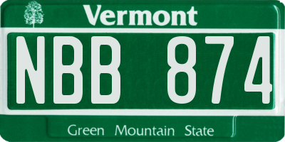 VT license plate NBB874