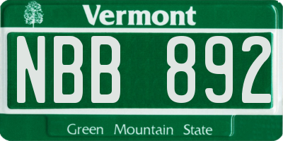 VT license plate NBB892