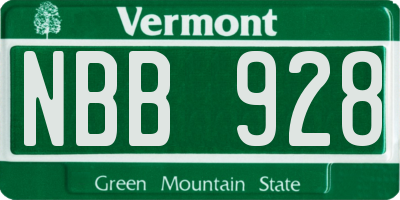 VT license plate NBB928