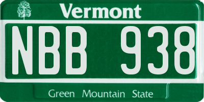 VT license plate NBB938
