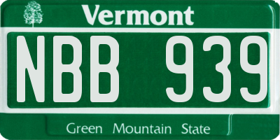 VT license plate NBB939
