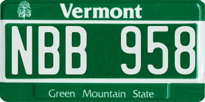 VT license plate NBB958