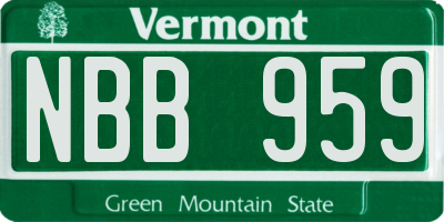 VT license plate NBB959