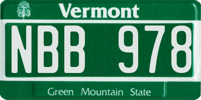 VT license plate NBB978