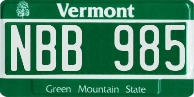 VT license plate NBB985