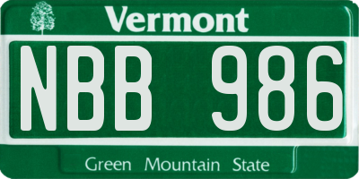 VT license plate NBB986