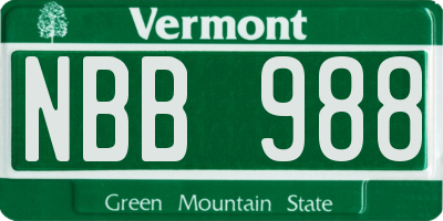 VT license plate NBB988