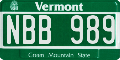 VT license plate NBB989