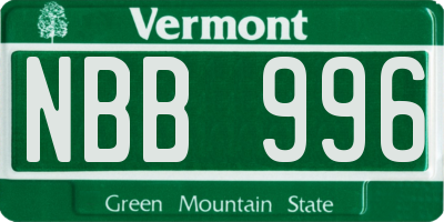 VT license plate NBB996