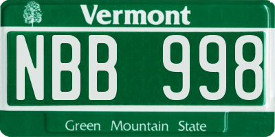 VT license plate NBB998
