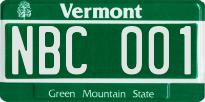 VT license plate NBC001