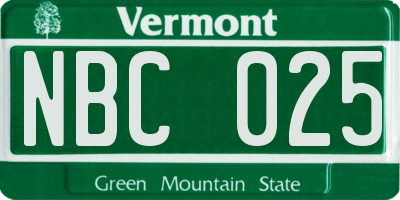VT license plate NBC025