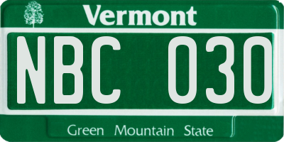 VT license plate NBC030