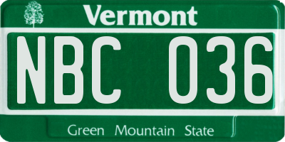 VT license plate NBC036