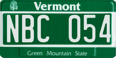 VT license plate NBC054