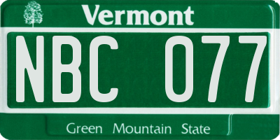 VT license plate NBC077