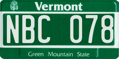 VT license plate NBC078