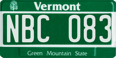 VT license plate NBC083