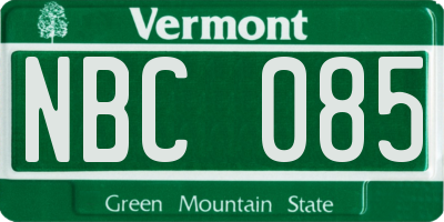 VT license plate NBC085