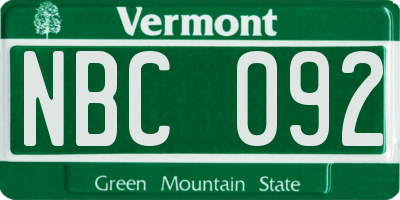 VT license plate NBC092