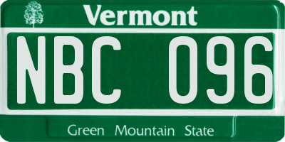 VT license plate NBC096