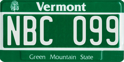 VT license plate NBC099