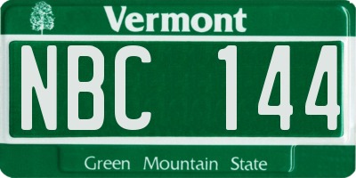 VT license plate NBC144