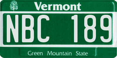 VT license plate NBC189