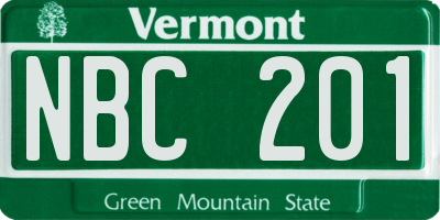VT license plate NBC201