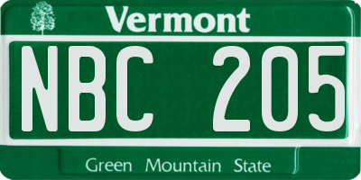 VT license plate NBC205